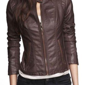 Express Vegan Leather women's jacket -- dark brown